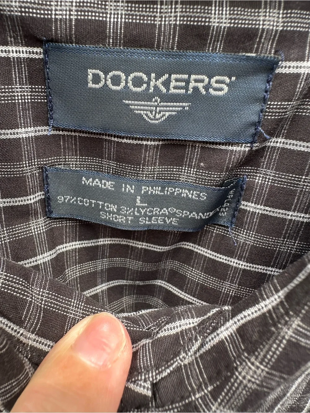 New Men’s Dockers L Comfort Stretch  Black/White Button Down Short Sleeve Shirt